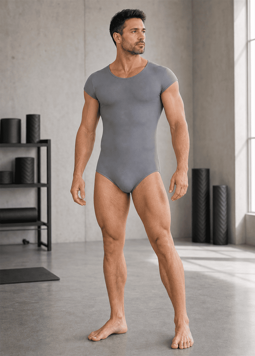 Mens Cap Sleeve Round Neckline Leotard
