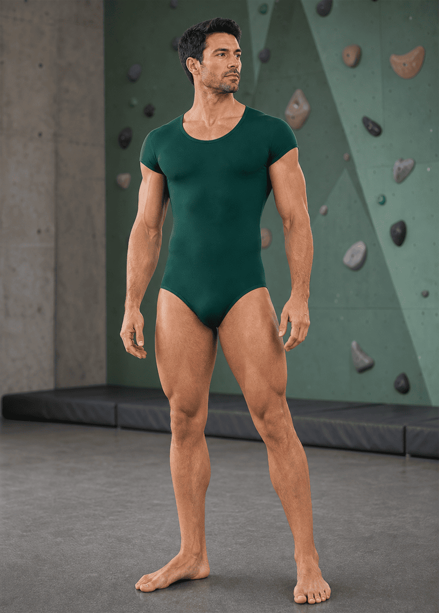 Mens Cap Sleeve Round Neckline Leotard
