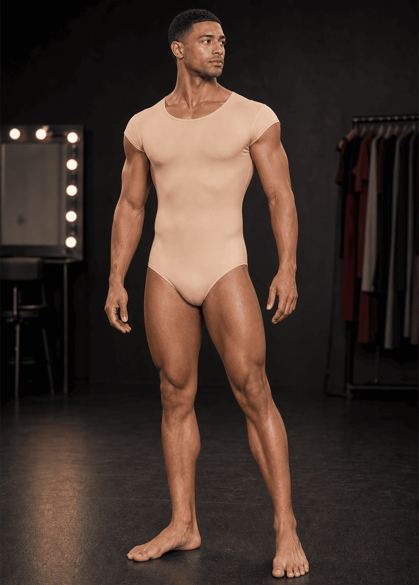 Mens Cap Sleeve Round Neckline Leotard