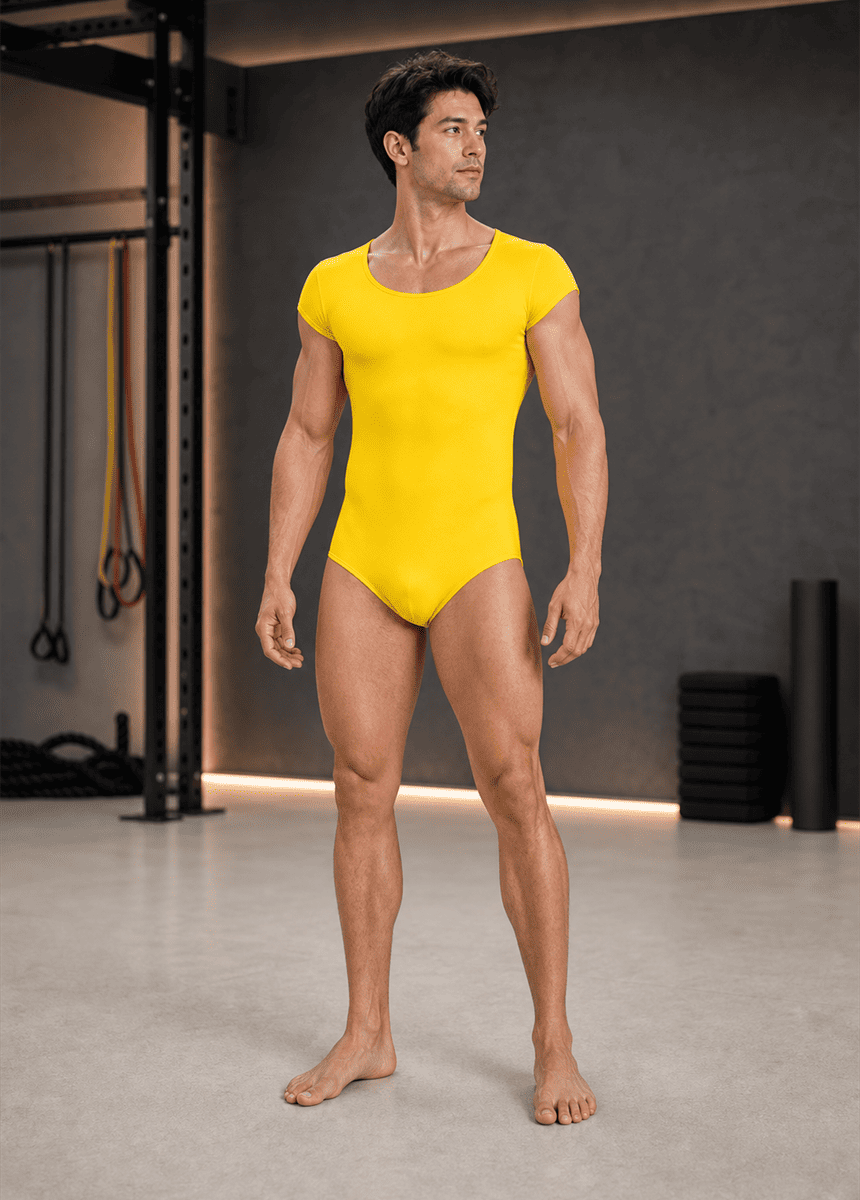 Mens Cap Sleeve Round Neckline Leotard