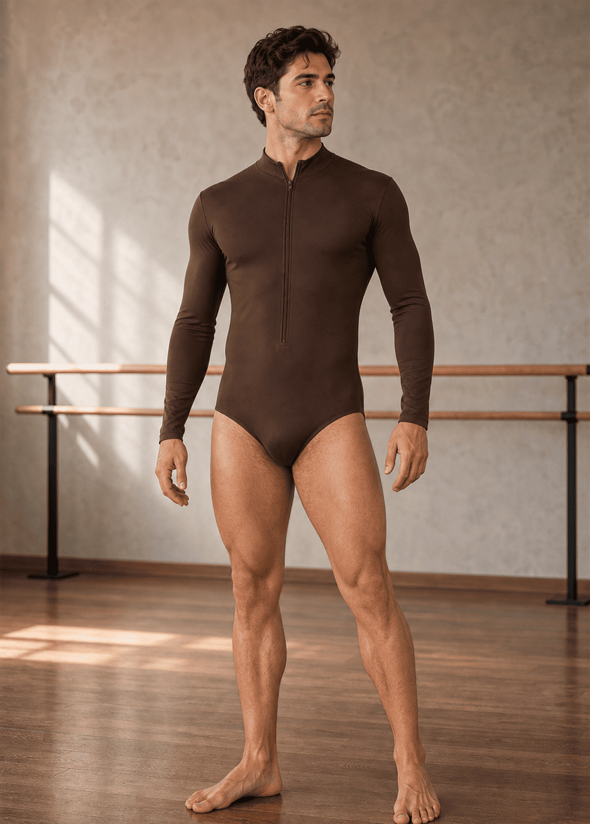 Mens Zip Front Long Sleeve Leotard