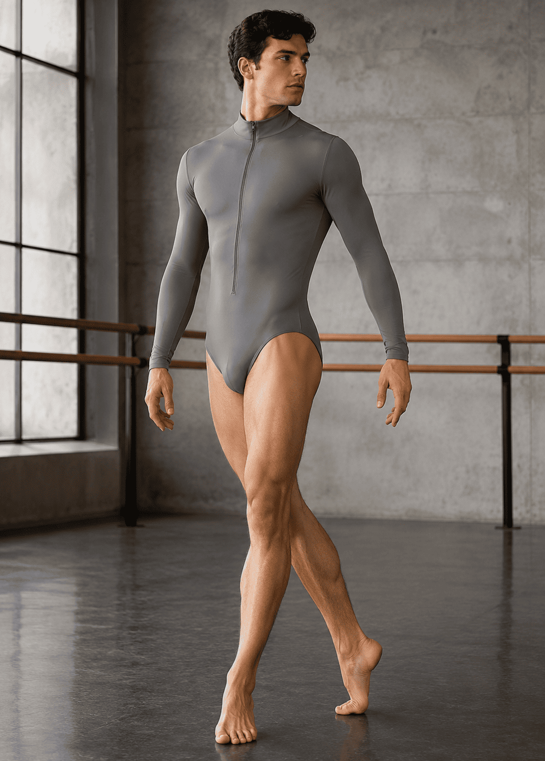 Mens Zip Front Long Sleeve Leotard