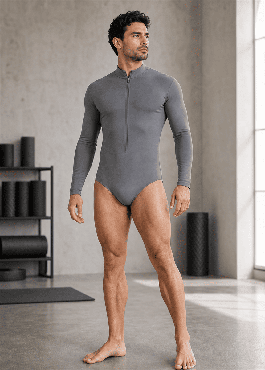 Mens Zip Front Long Sleeve Leotard