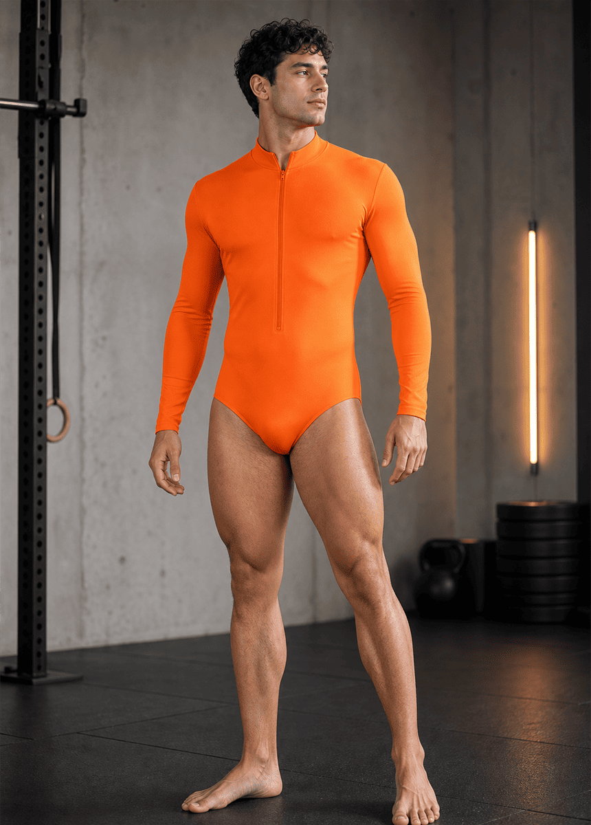 Mens Zip Front Long Sleeve Leotard