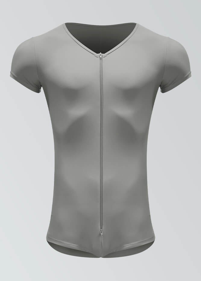 Mens Short Sleeve Two-Way Zipper Romper