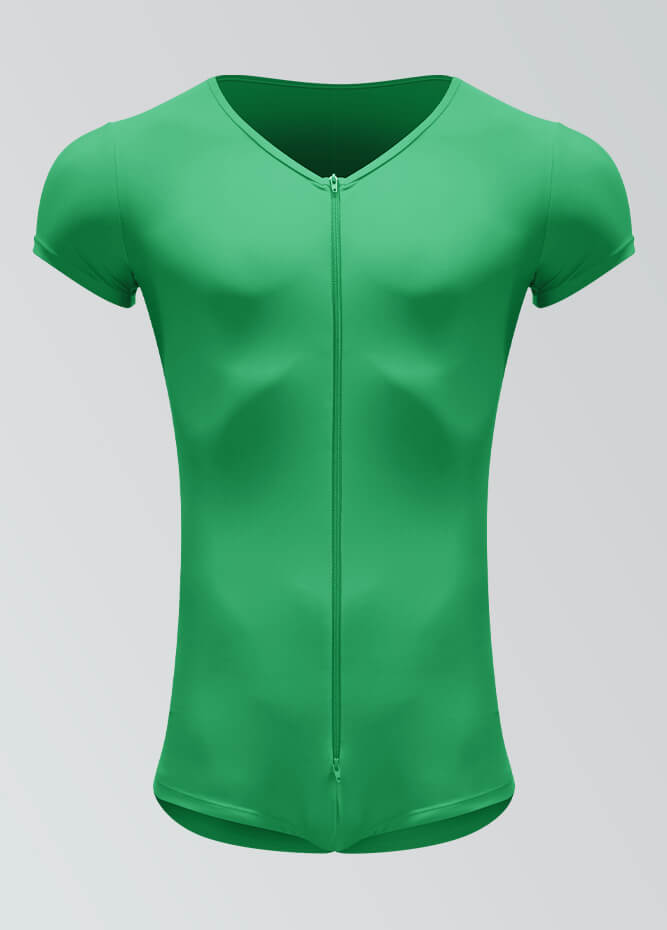 Mens Short Sleeve Two-Way Zipper Romper