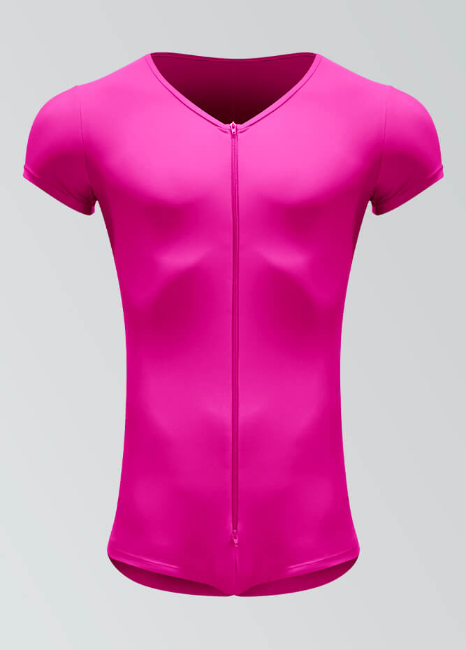 Mens Short Sleeve Two-Way Zipper Romper