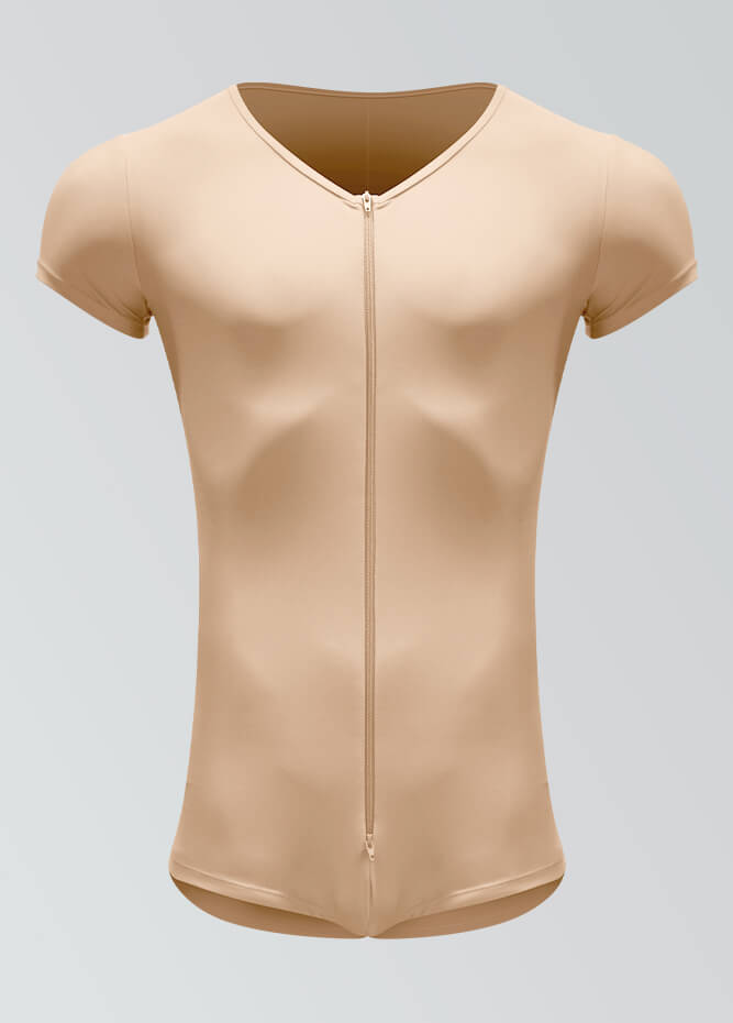 Mens Short Sleeve Two-Way Zipper Romper