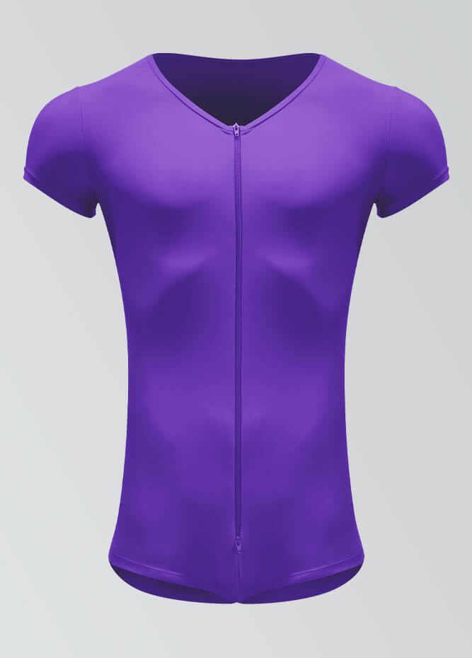 Mens Short Sleeve Two-Way Zipper Romper