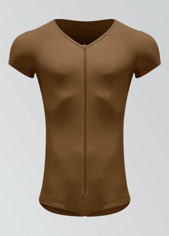 Mens Short Sleeve Two-Way Zipper Romper