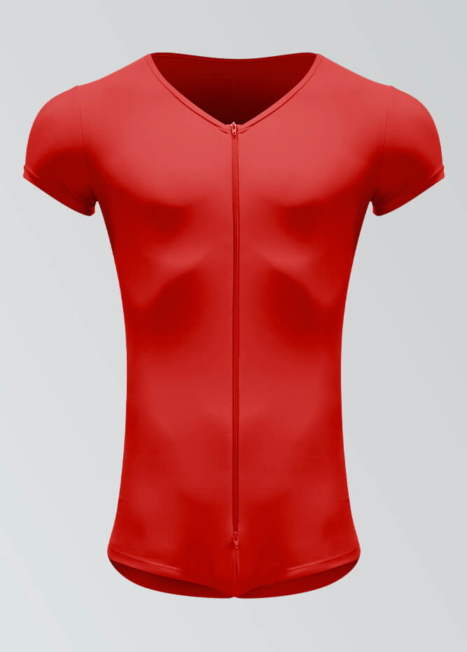 Mens Short Sleeve Two-Way Zipper Romper