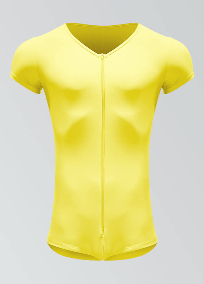 Mens Short Sleeve Two-Way Zipper Romper