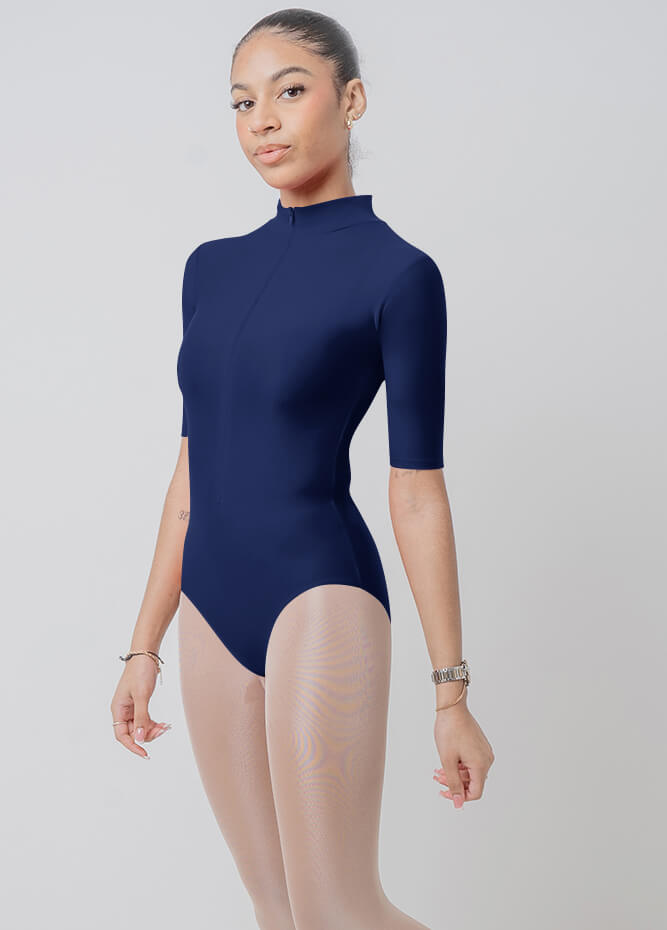 Front Zipper Half-Sleeved Leotard