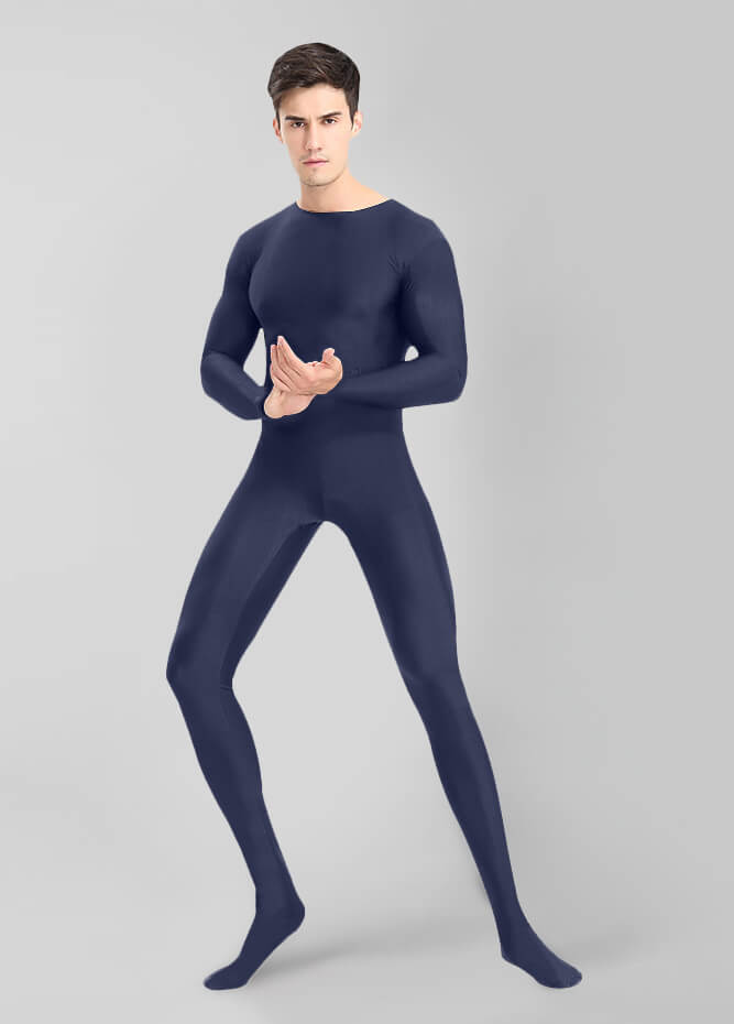 Mens Spandex Long Sleeve Unitard with Footed