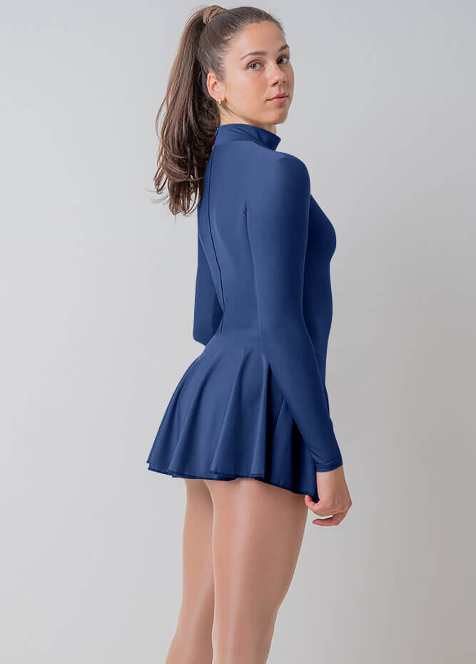 Womens Turtleneck Long Sleeve Dance Leotard with Skirt