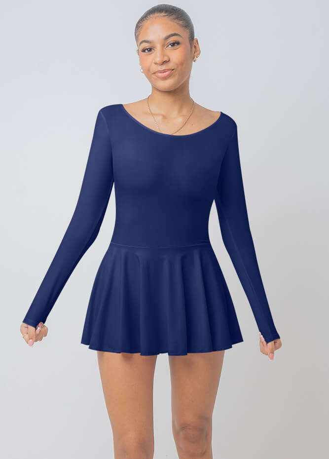 Womens Long Sleeve Skirted Leotard