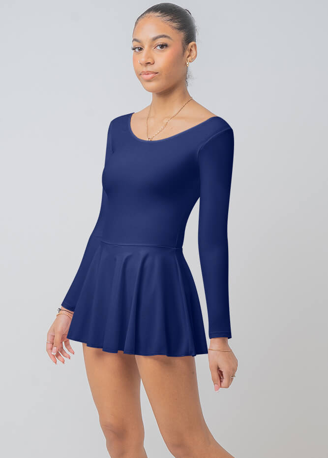 Womens Long Sleeve Skirted Leotard