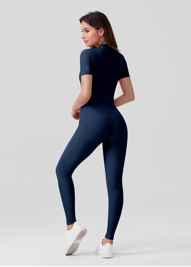 Womens Short Sleeve Zip Front Unitard
