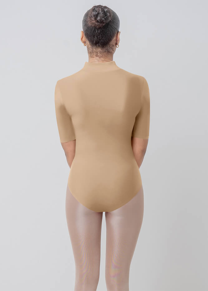 Front Zipper Half-Sleeved Leotard
