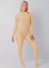 Nude Ladies One Piece Footed Full Bodysuit Unitard