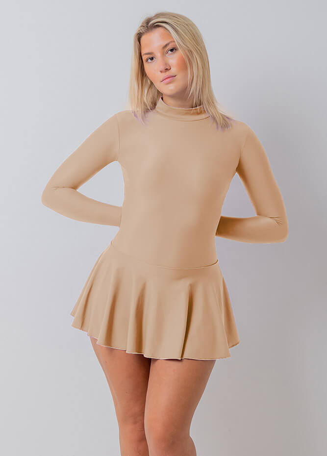 Womens Turtleneck Long Sleeve Dance Leotard with Skirt