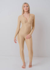 Nude Zip Front Spandex Long Sleeve Turtleneck Unitard