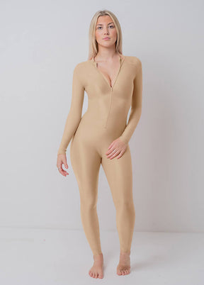 Nude Zip Front Spandex Long Sleeve Turtleneck Unitard