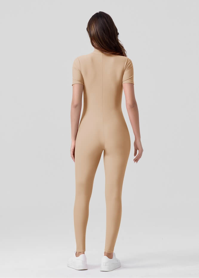 Womens Short Sleeve Zip Front Unitard