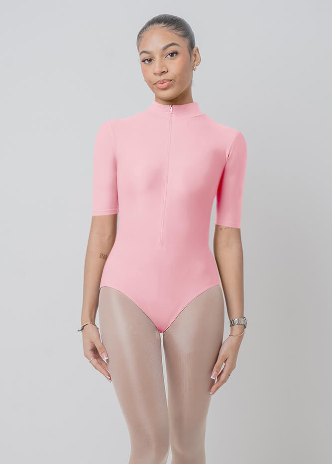 Front Zipper Half-Sleeved Leotard