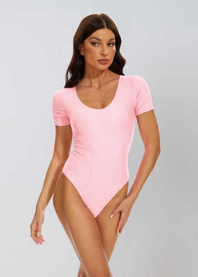 pink v neck bodysuit