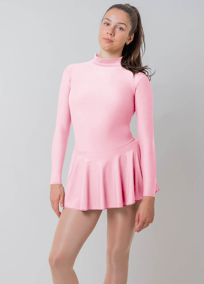 Womens Turtleneck Long Sleeve Dance Leotard with Skirt