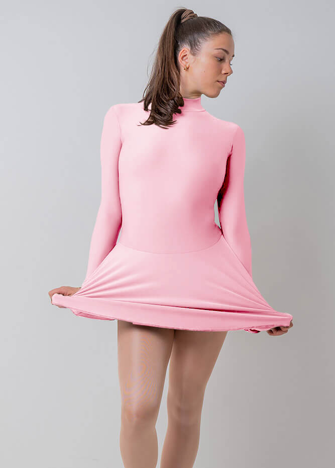 Womens Turtleneck Long Sleeve Dance Leotard with Skirt
