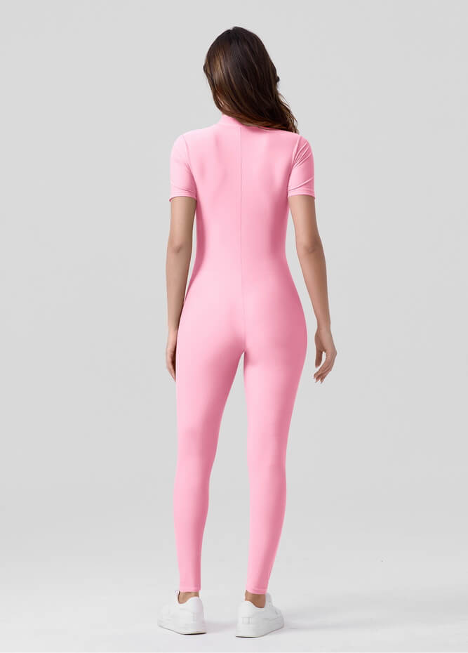 Womens Short Sleeve Zip Front Unitard