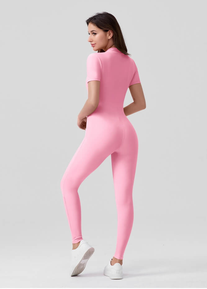 Womens Short Sleeve Zip Front Unitard