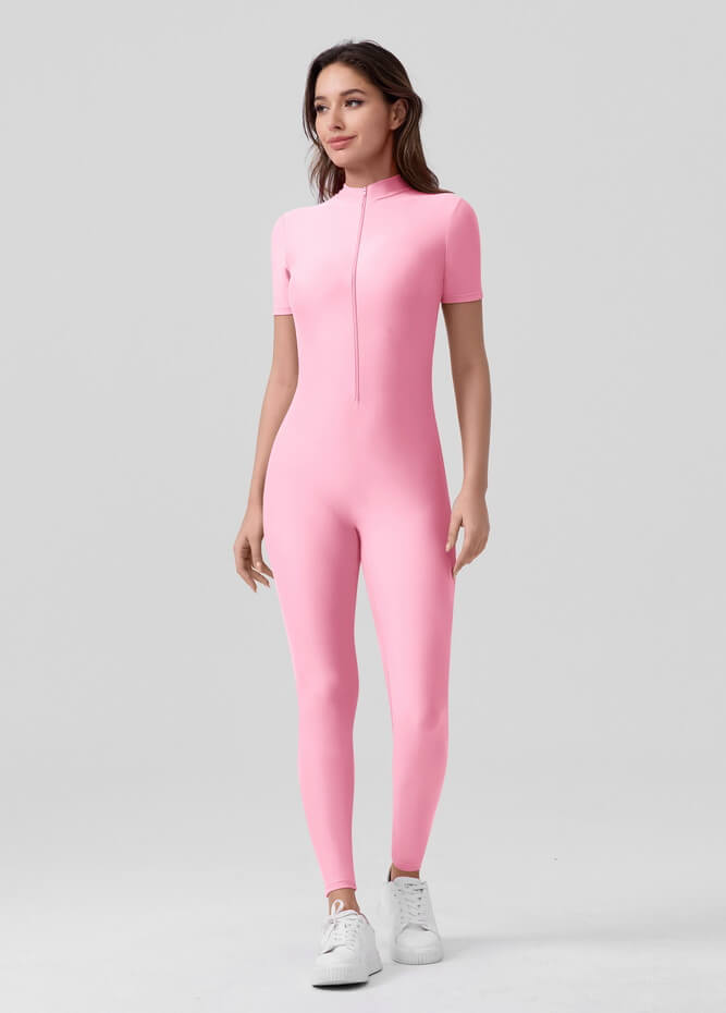 Womens Short Sleeve Zip Front Unitard