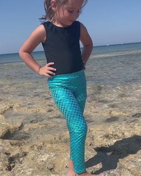 Kids Shiny Metallic Mermaid Fish Scale Leggings