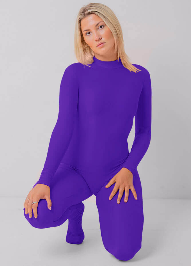 Purple Ladies One Piece Footed Full Bodysuit Unitard