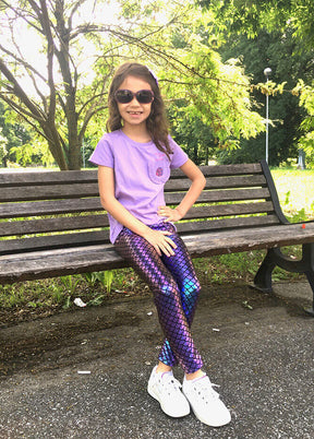 Kids Shiny Metallic Mermaid Fish Scale Leggings