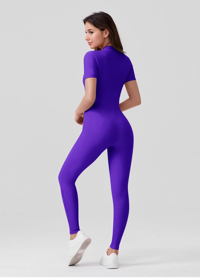 Womens Short Sleeve Zip Front Unitard
