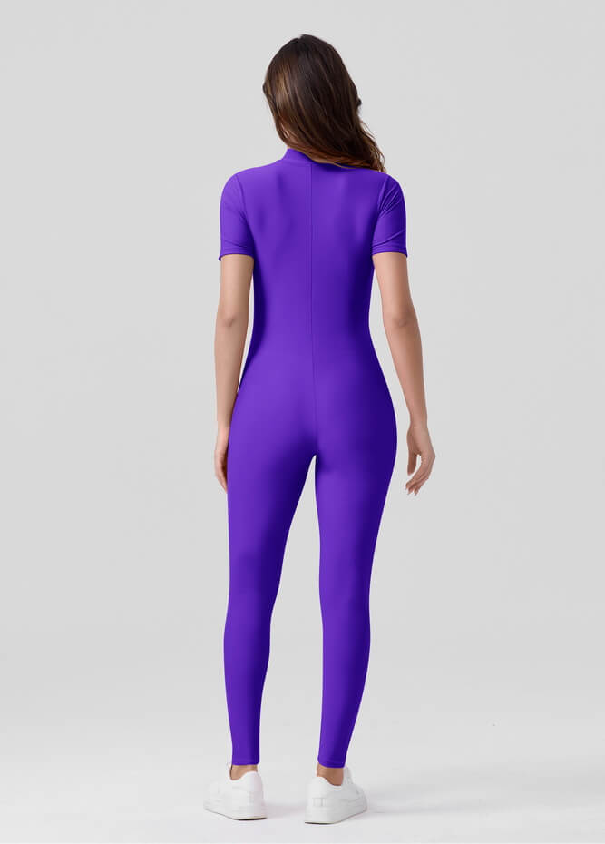 Womens Short Sleeve Zip Front Unitard