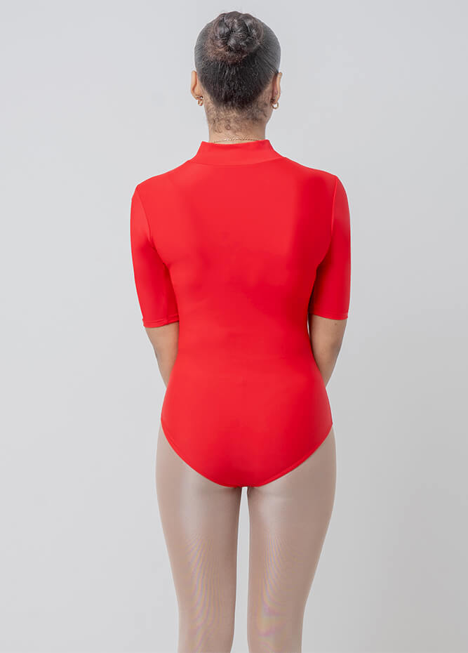 Front Zipper Half-Sleeved Leotard