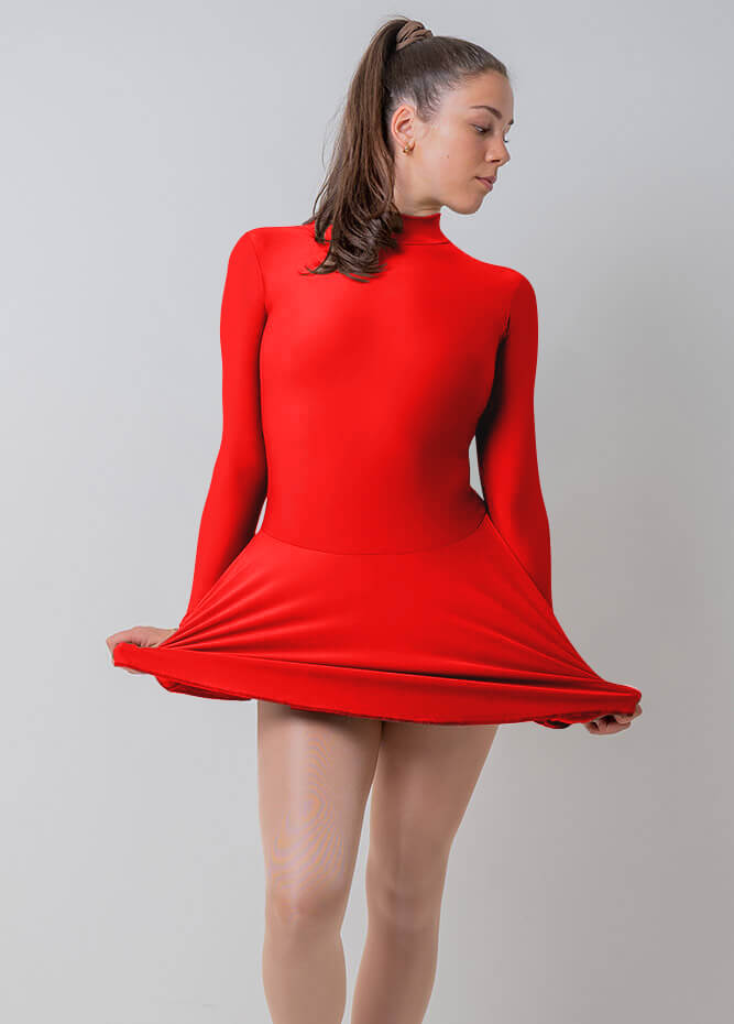 Womens Turtleneck Long Sleeve Dance Leotard with Skirt