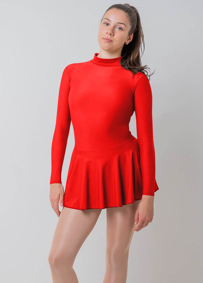 Womens Turtleneck Long Sleeve Dance Leotard with Skirt