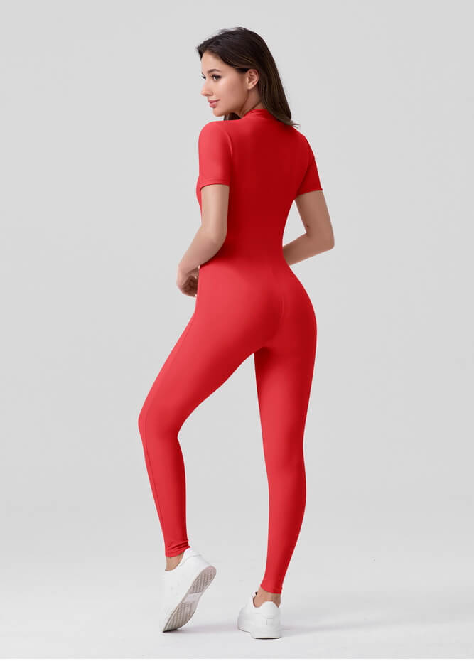 Womens Short Sleeve Zip Front Unitard