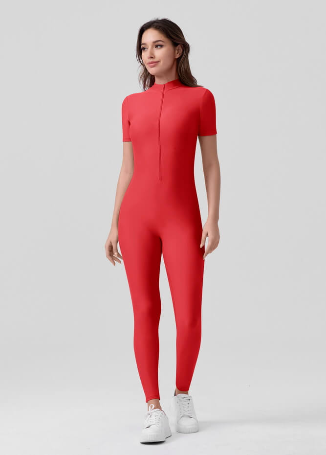 Womens Short Sleeve Zip Front Unitard