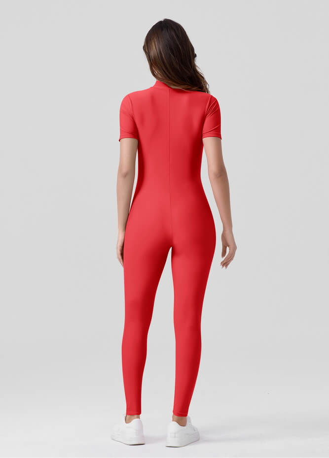 Womens Short Sleeve Zip Front Unitard