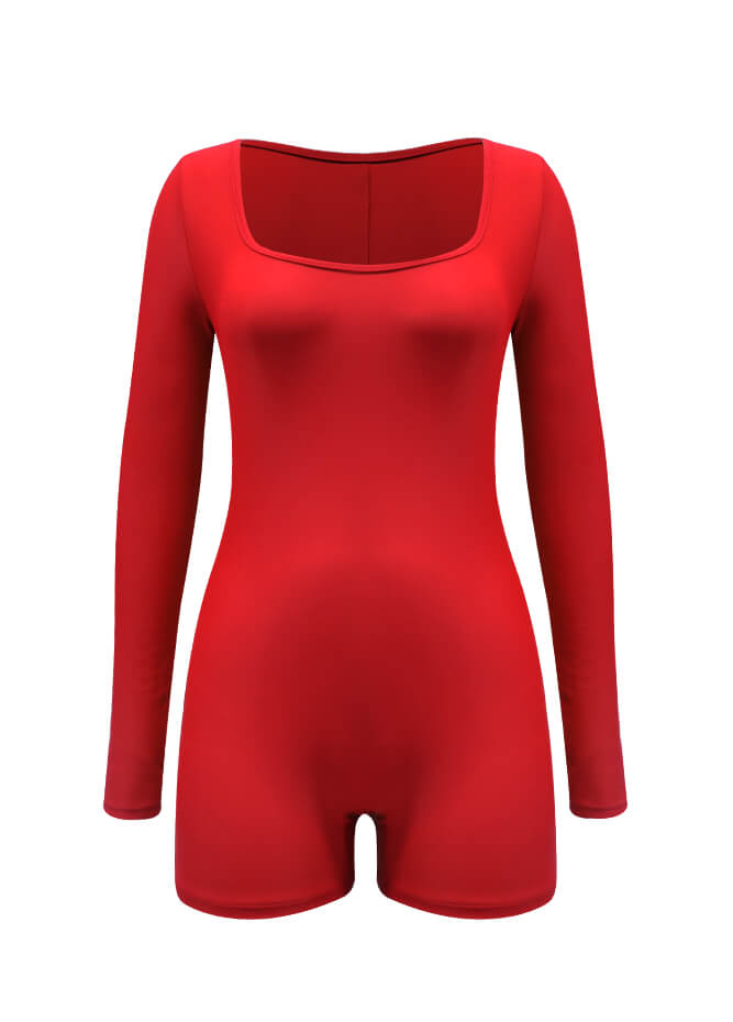 Long Sleeve Spandex Workout Romper Bodysuit