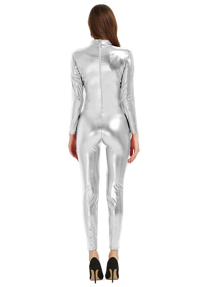 silver shiny catsuit