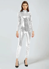 silver shiny catsuit
