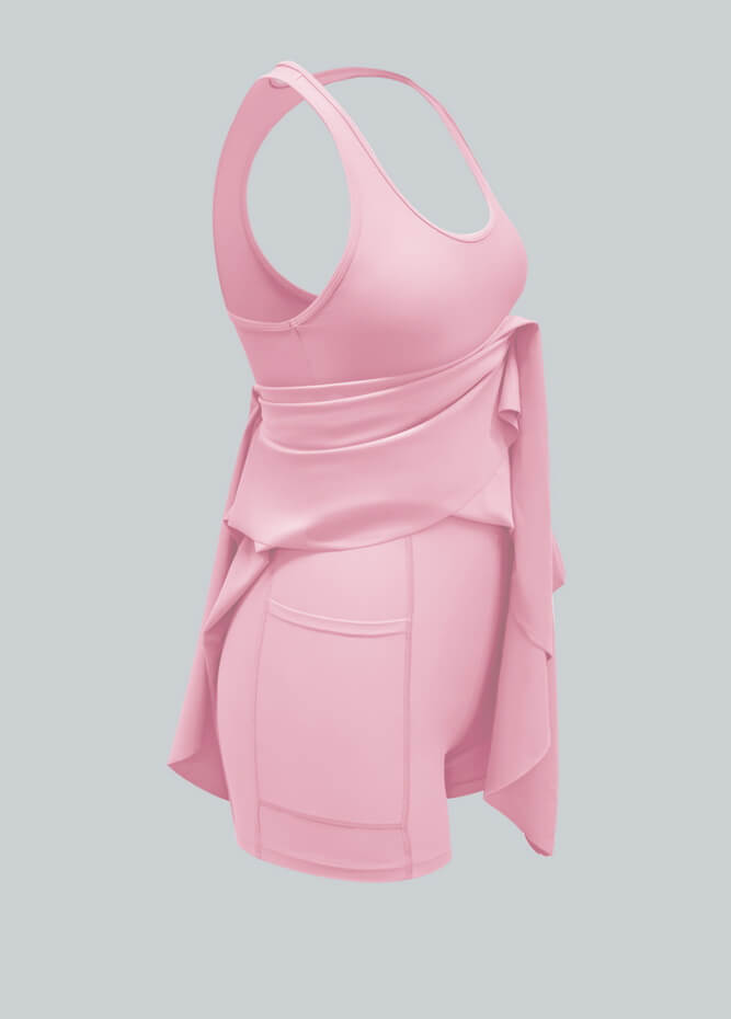 2-in-1 Racer Back Active Dress With Built-in Shorts And Pockets